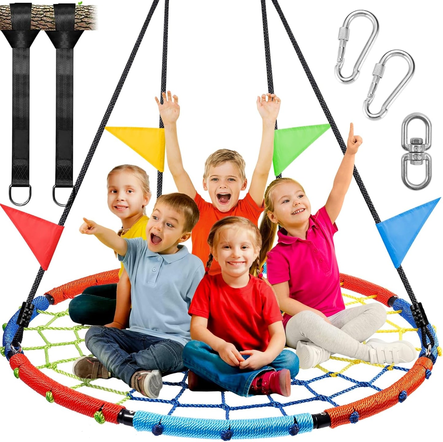 Odoland Spider Web Tree Swing - 43in Outdoor Saucer Swing