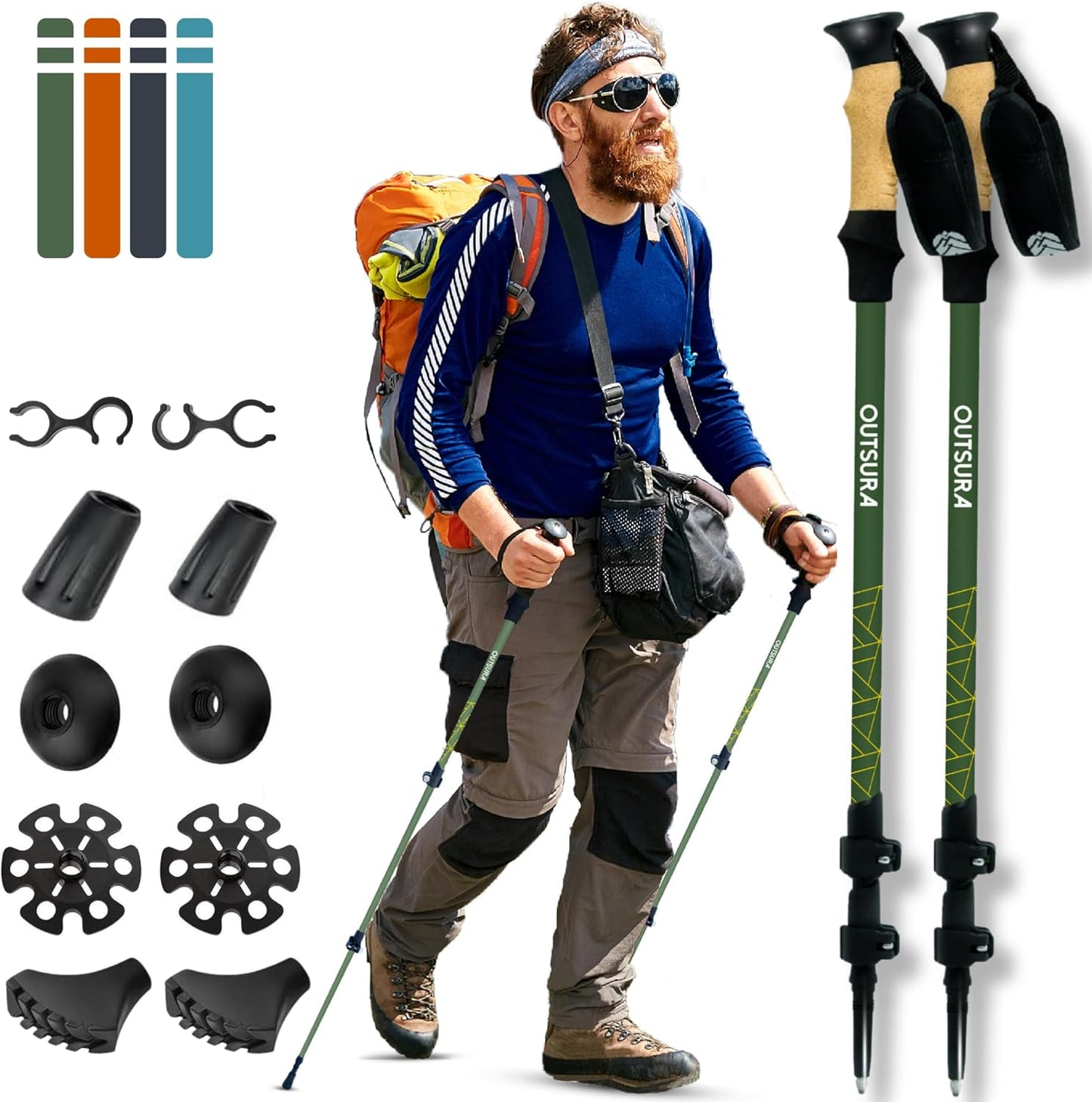 Lightweight Collapsible Trekking Poles - Cork Grip, Quick Lock