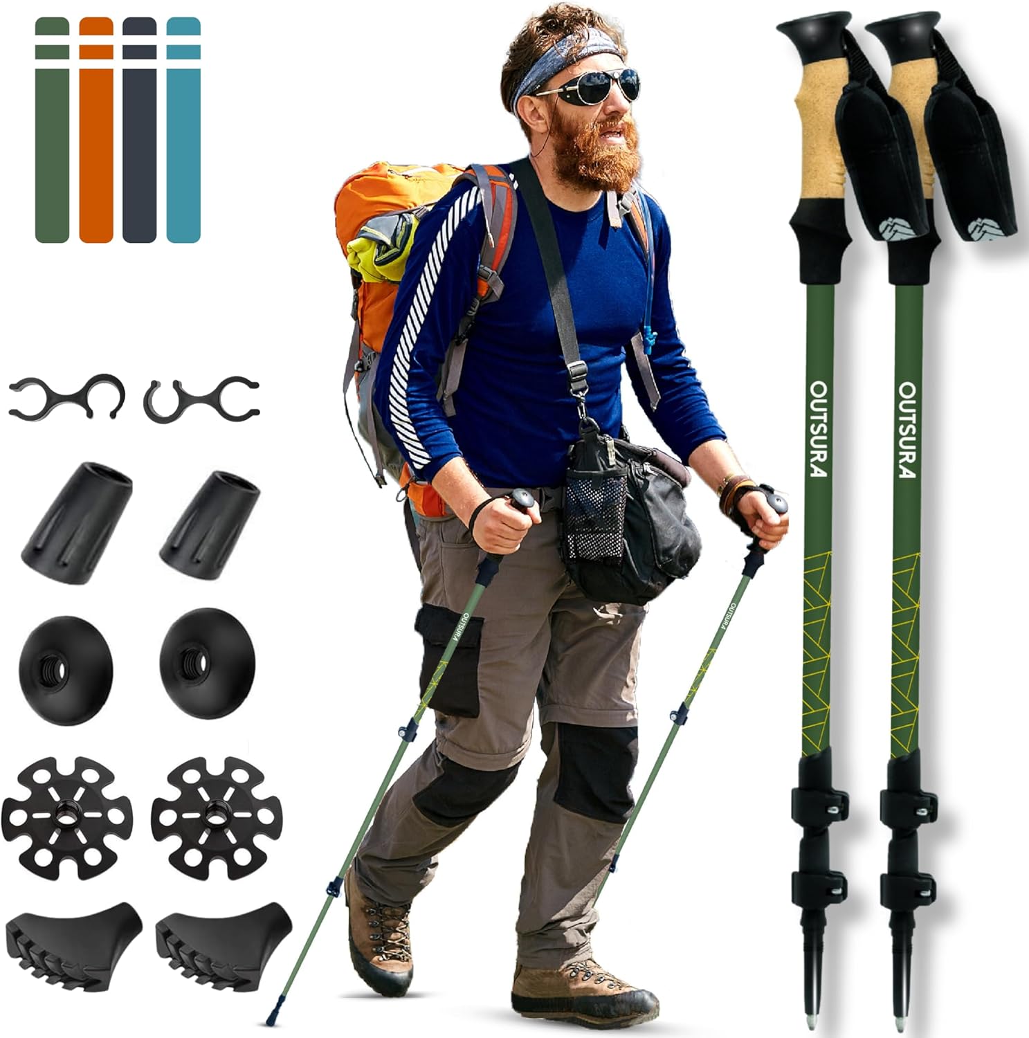 Lightweight Collapsible Trekking Poles - Cork Grip, Quick Lock