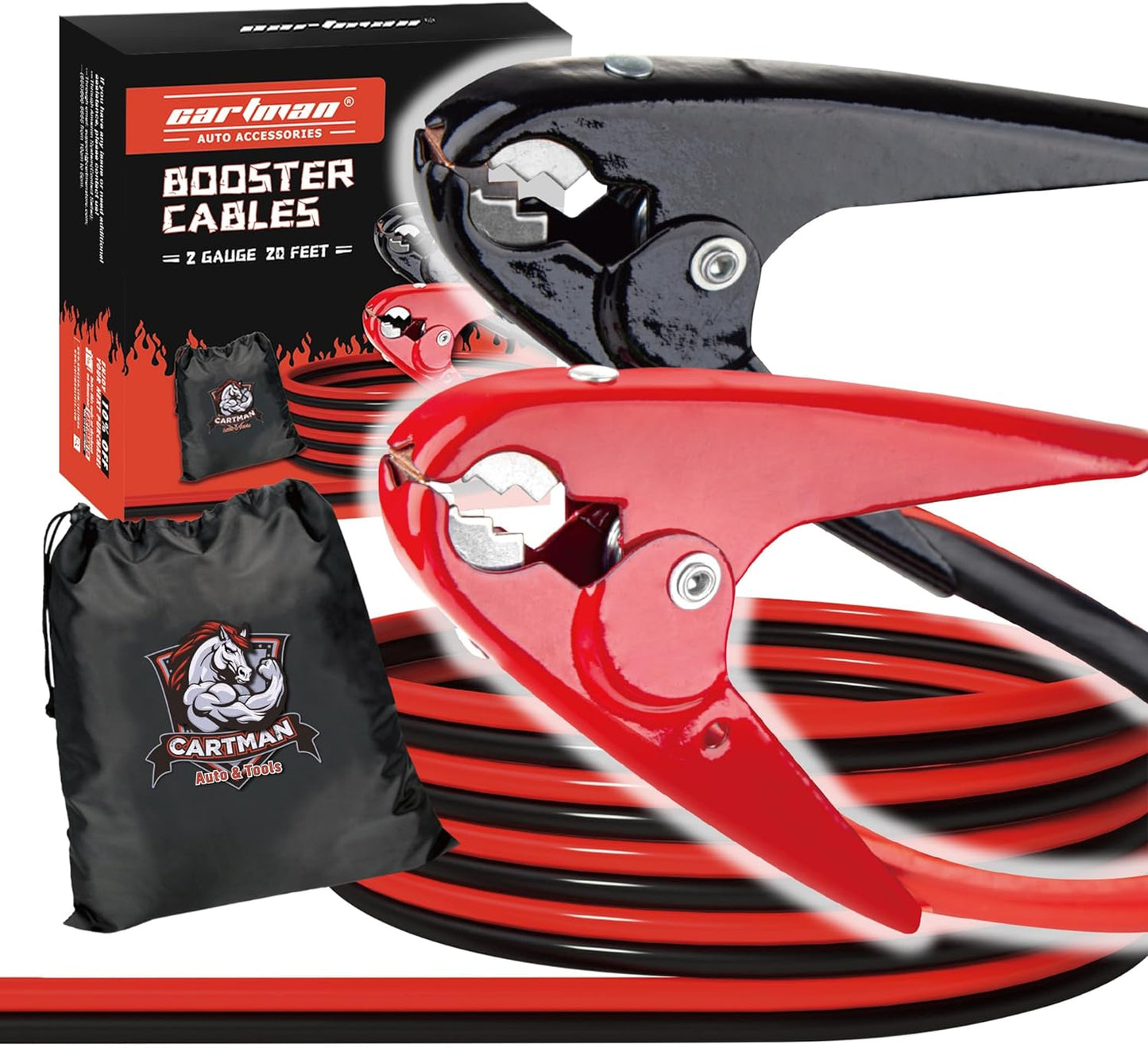 CARTMAN 2 Gauge 20Feet Jumper Cable for Heavy Duty Use