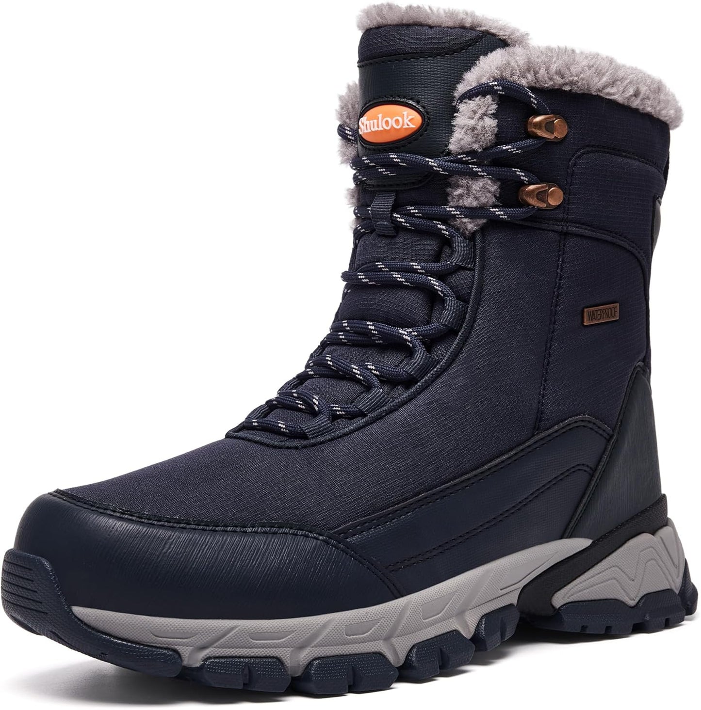 SHULOOK Men's Snow Boots Waterproof Warm Fur Lined Hiking Boot