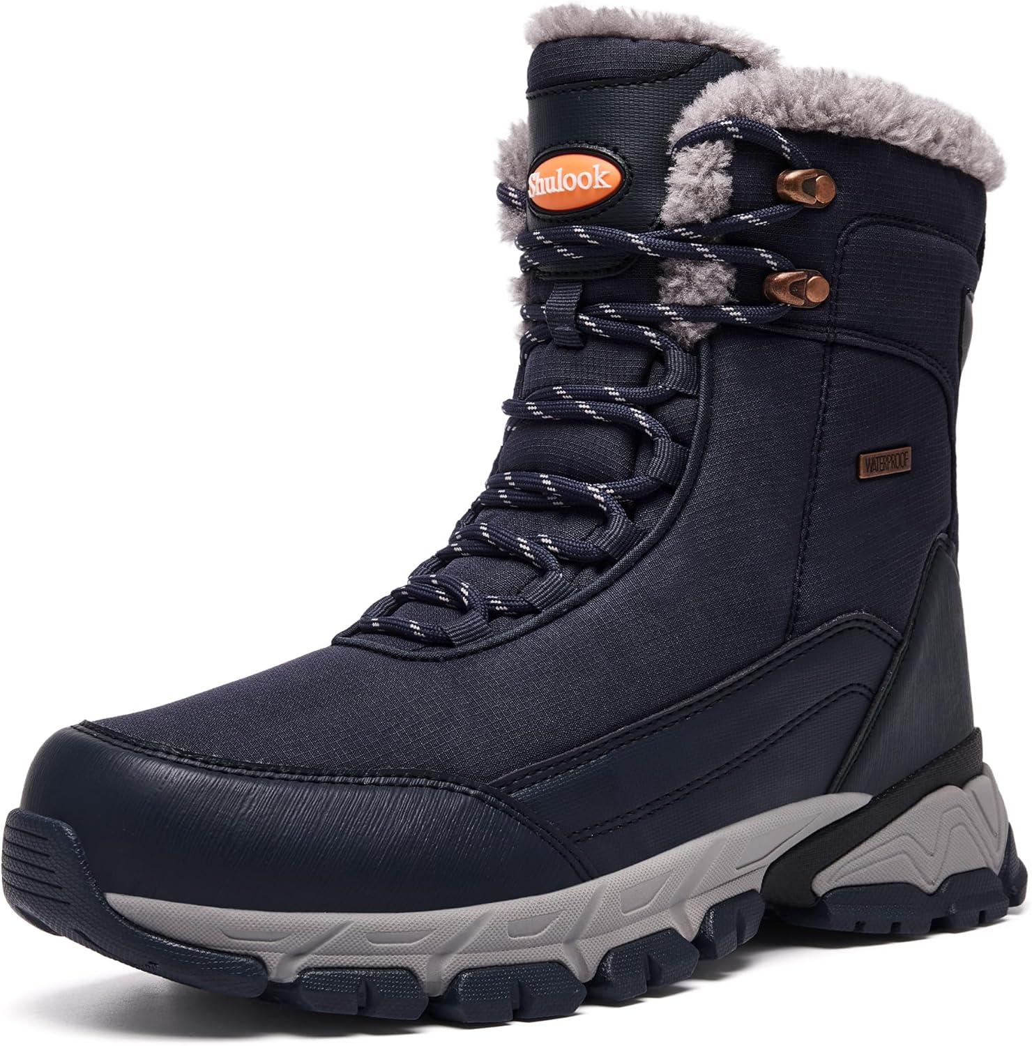 SHULOOK Men's Snow Boots Waterproof Warm Fur Lined Hiking Boot