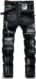 XIMXIMMTIAN Men's Biker Washed Distressed Slim Straight Jeans - Rugged