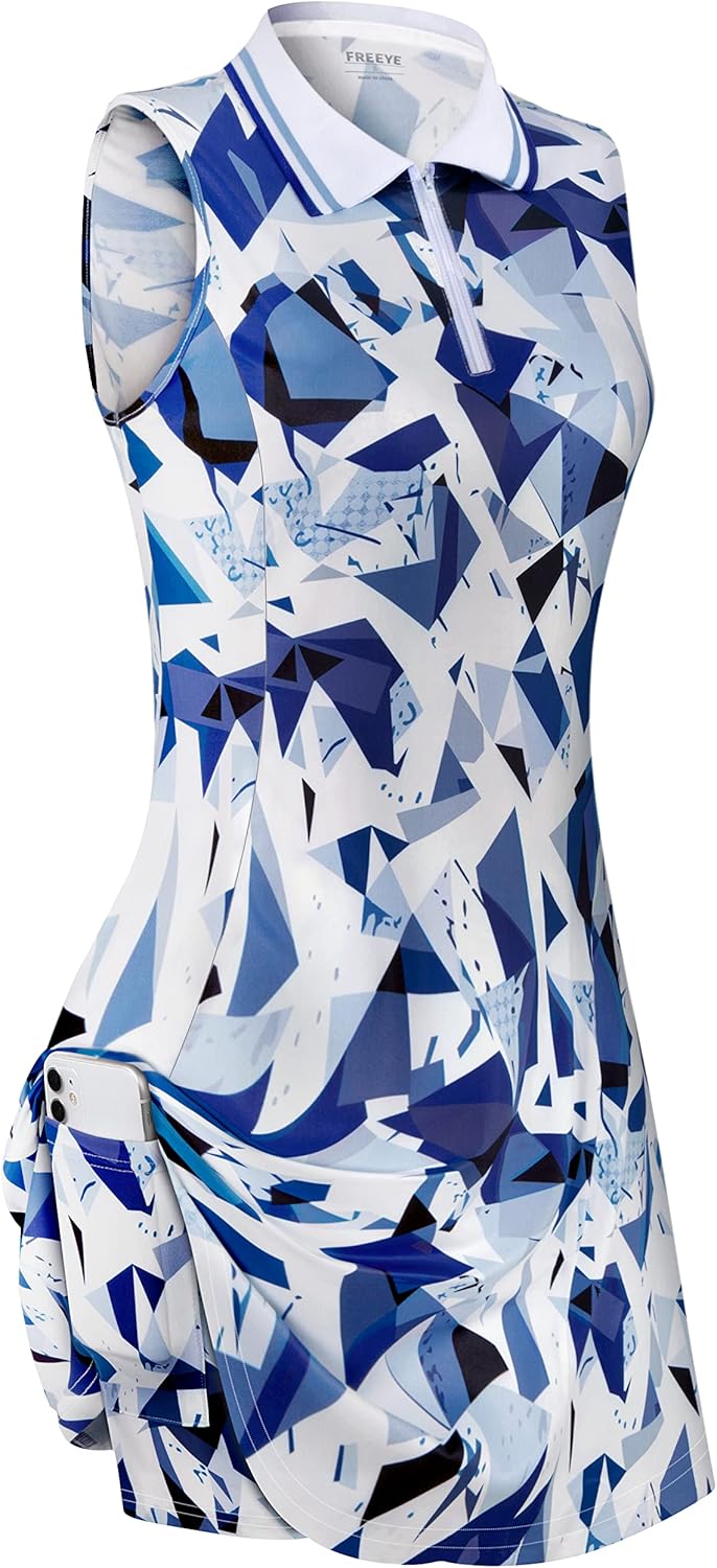 Womens Sleeveless Golf Tennis Dresses with Inner Shorts & Pockets