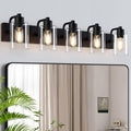 Matte Black Bathroom Light Fixtures 5-Light Vanity - Clear Glass