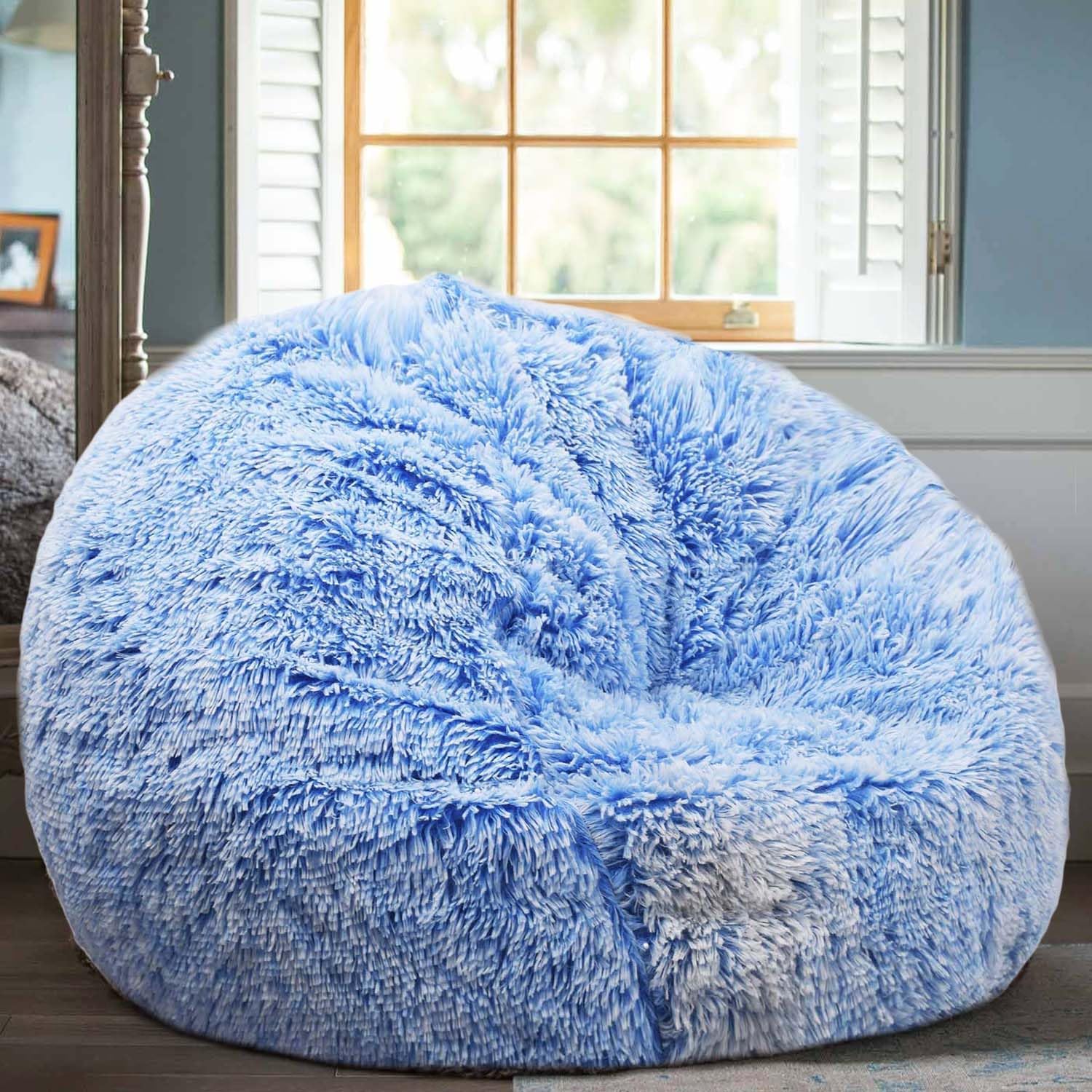 Kisoy Fluffy Fur Bean Bag Cover for Plush Toy Storage