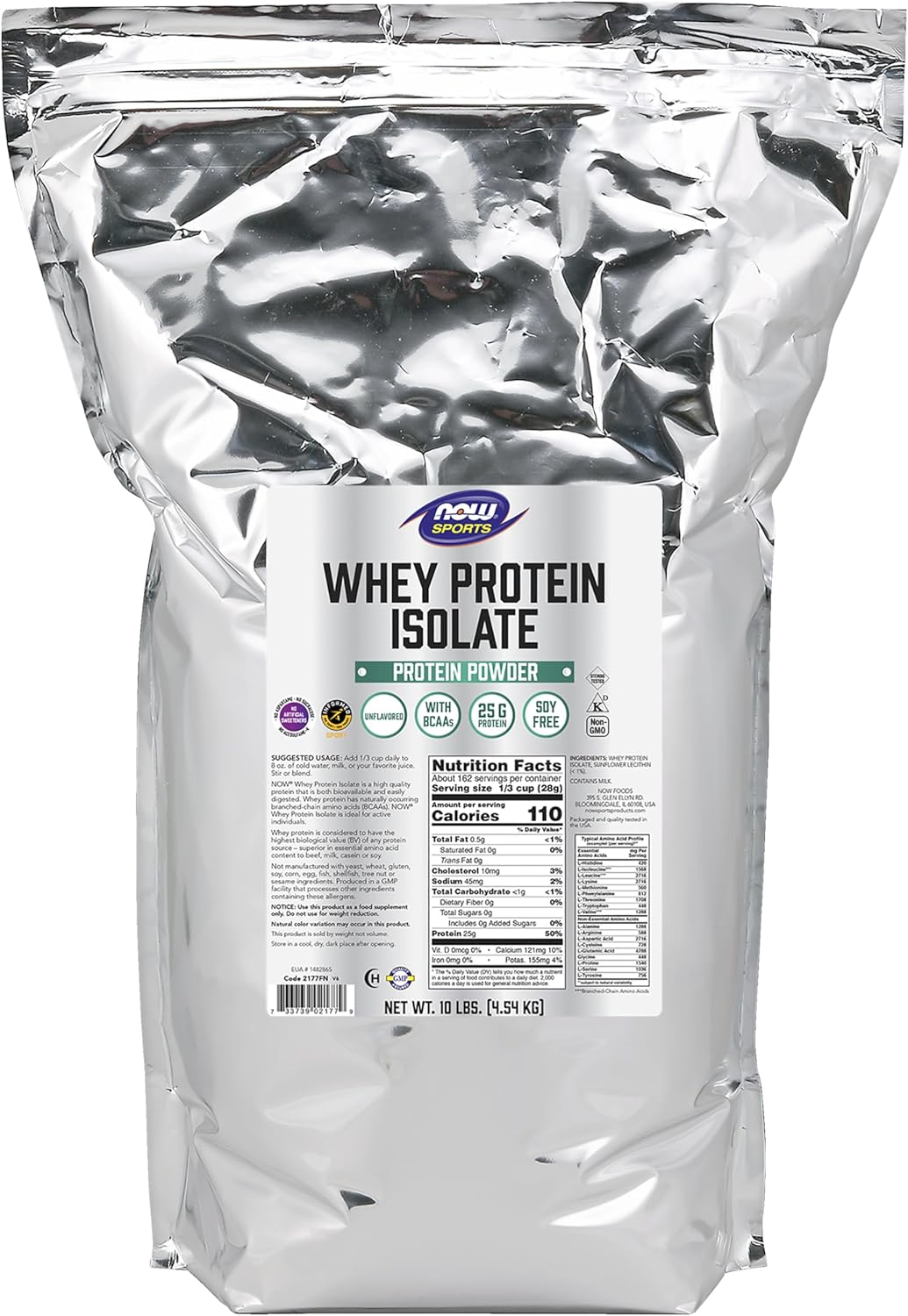 Whey Protein Isolate with BCAAs Unflavored Powder 10-Pound