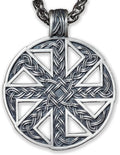Kolovrat Ethnic Necklace Pendant - Solid Sterling Silver Sun Wheel