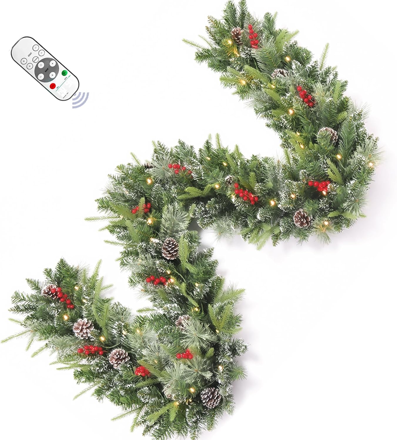 9FT Prelit Christmas Garland with Dual Color LED Lights