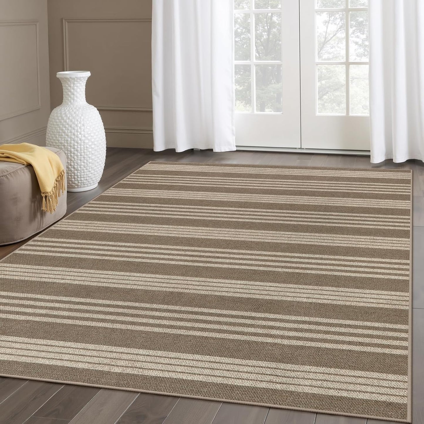 Lahome Striped Non Shed Easy Jute Rug for Indoor Outdoor Use