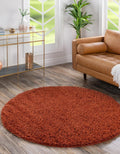 Uber Cozy Solid Shag 4 ft Round Terracotta Rug - Soft Textured Comfort