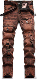 XIMXIMMTIAN Men's Slim Fit Distressed Biker Moto Jeans for Casual Wear