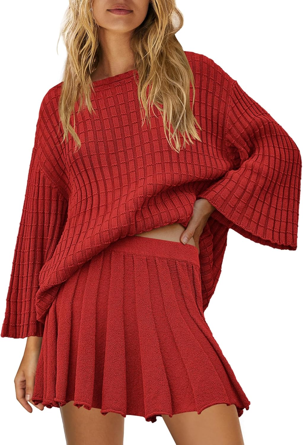 Yanekop Womens 2 Piece Sweater Skirt Set for Comfy Lounge Wear