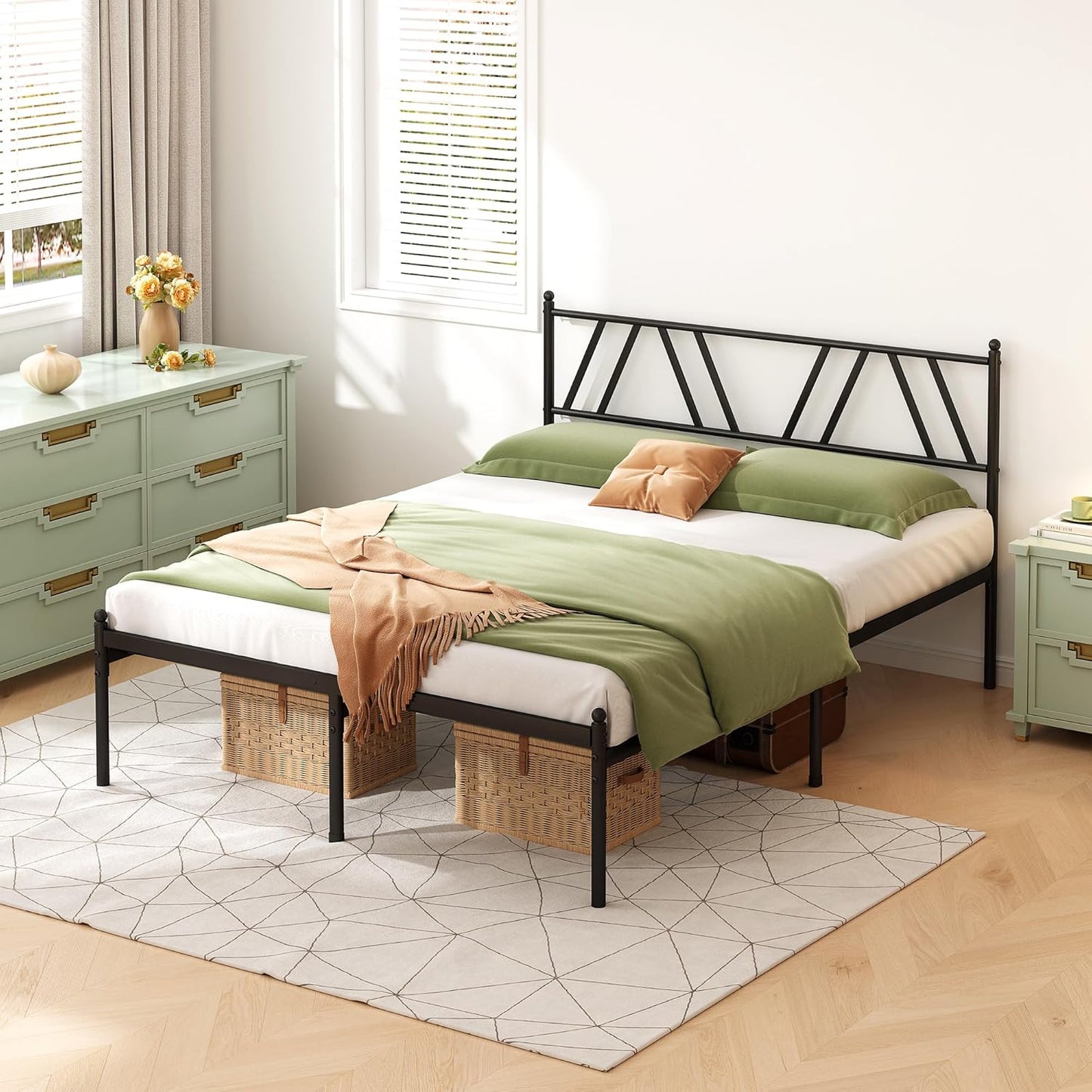 Metal Platform Bed Frame with Headboard, 14 Inch Full Bed