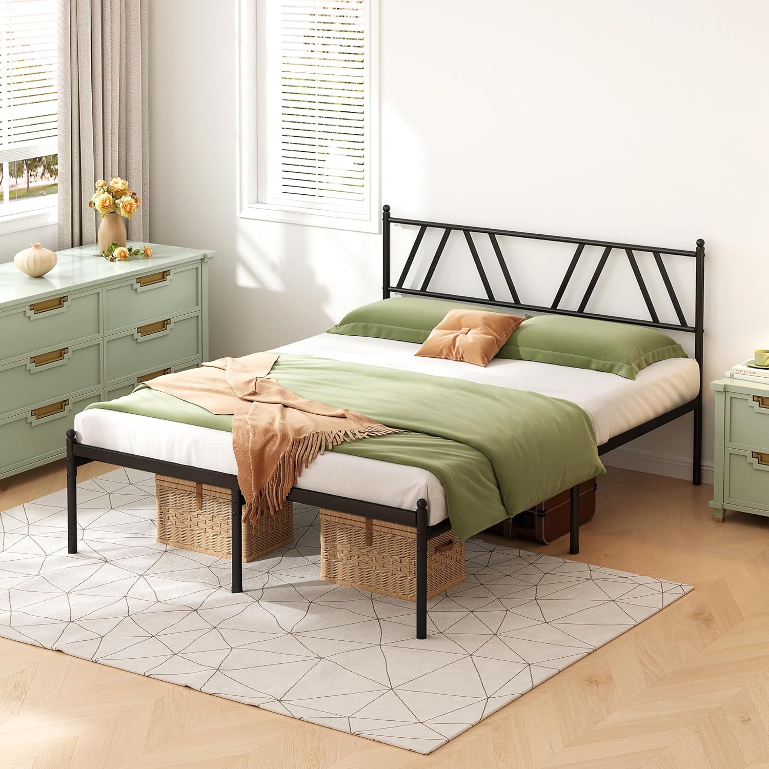 Metal Platform Bed Frame with Headboard, 14 Inch Full Bed
