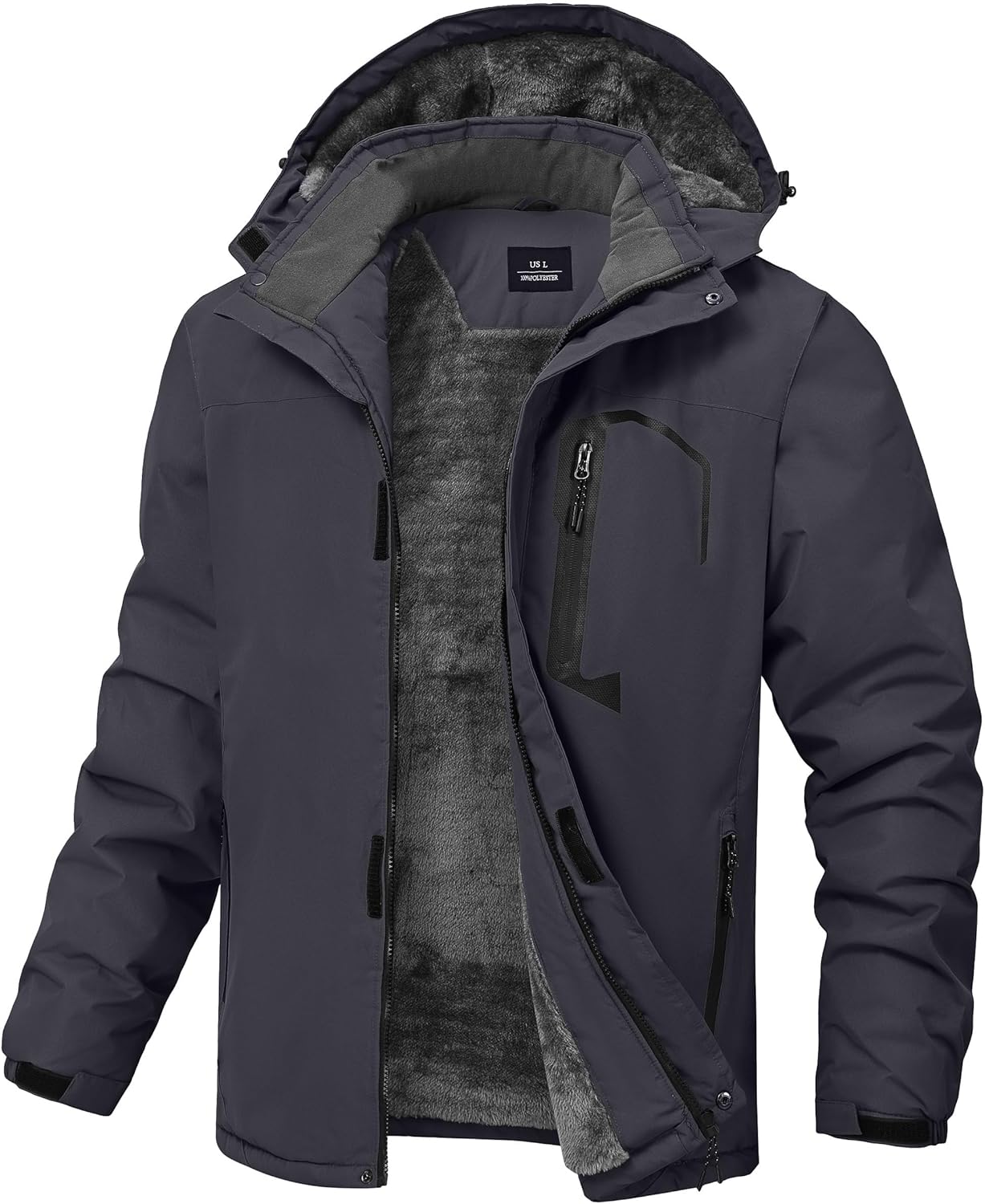 Mens Winter Jackets Waterproof Warm Fleece Ski Jacket with Hood