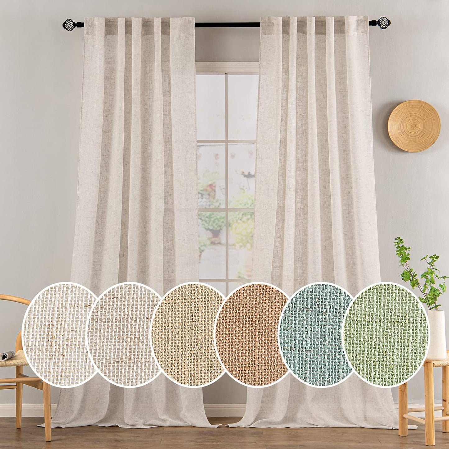 MIULEE Natural White Linen Curtains for Bedroom and Living Room