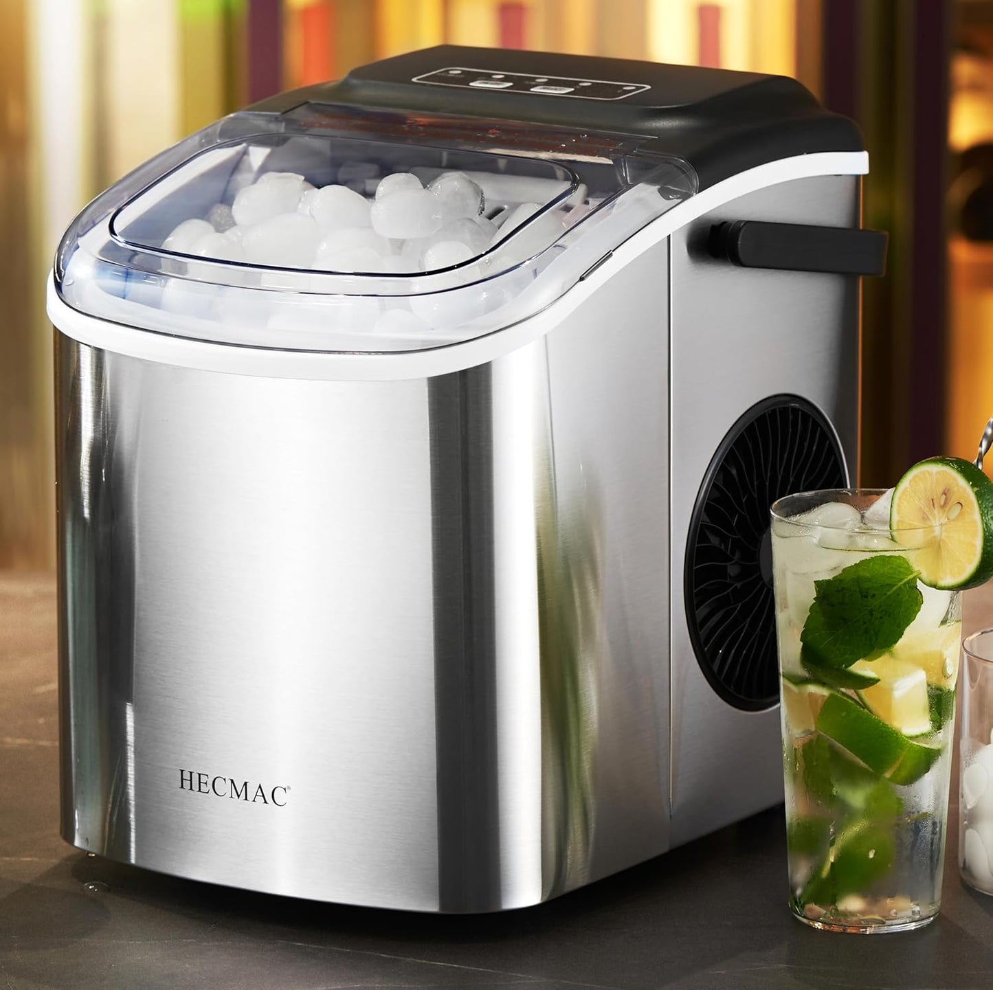 HECMAC Stainless Steel Ice Maker - 26Lbs/Day, 6 Min Quick Ice, Self-Cleaning