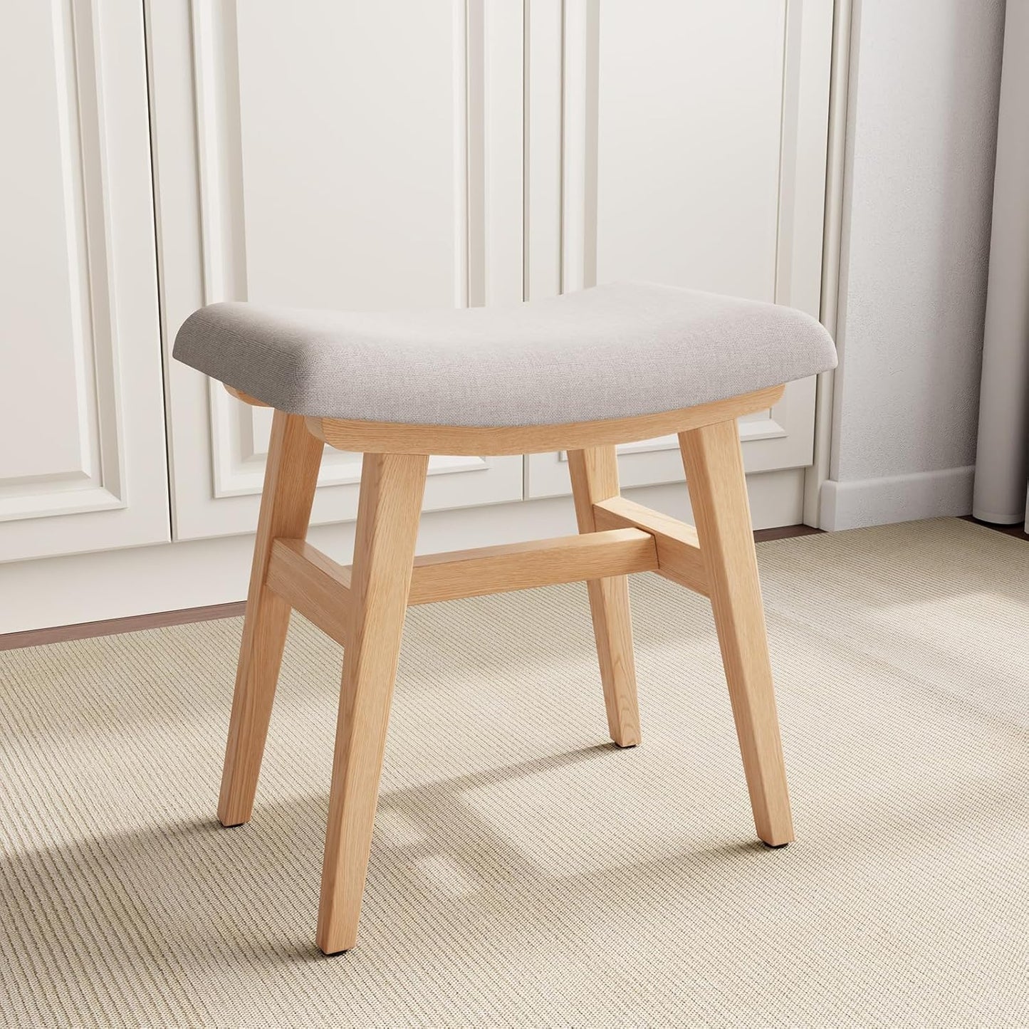 Solid Wood Small Vanity Stool with Saddle Cushion for Comfort