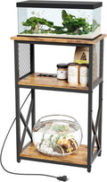 10 Gallon Fish Tank Stand with Power Outlet - 3 Tier Retro Brown
