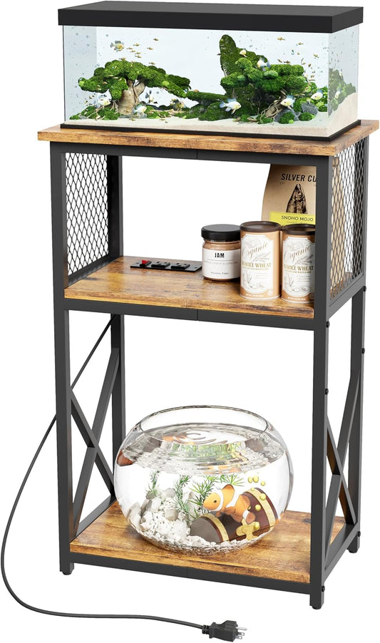 10 Gallon Fish Tank Stand with Power Outlet and Adjustable Shelves
