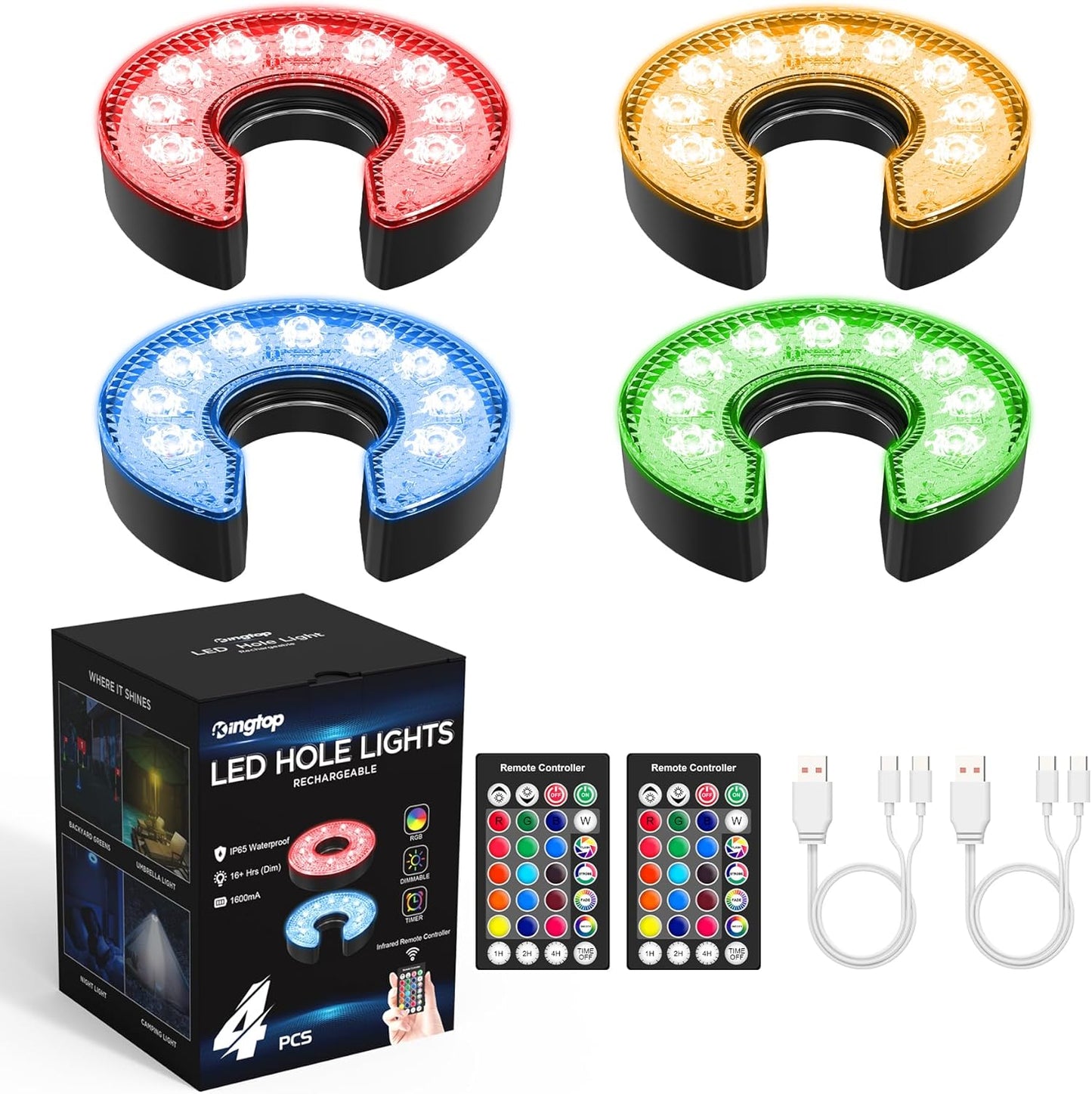 KINGTOP Rechargeable LED Golf Hole Light for Night Golf