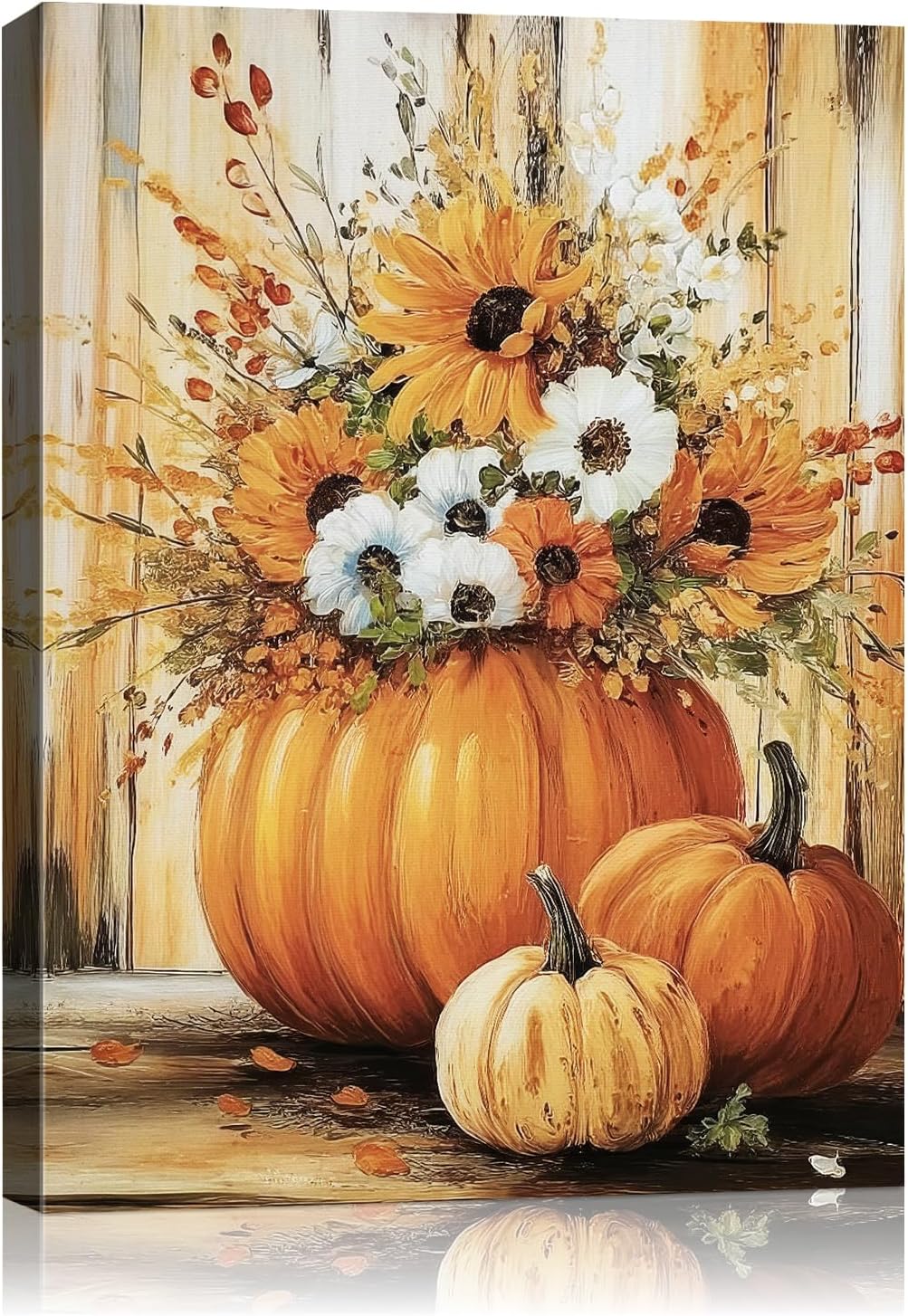 Rustic Autumn Fall Floral Pumpkin Wall Art for Cozy Decor