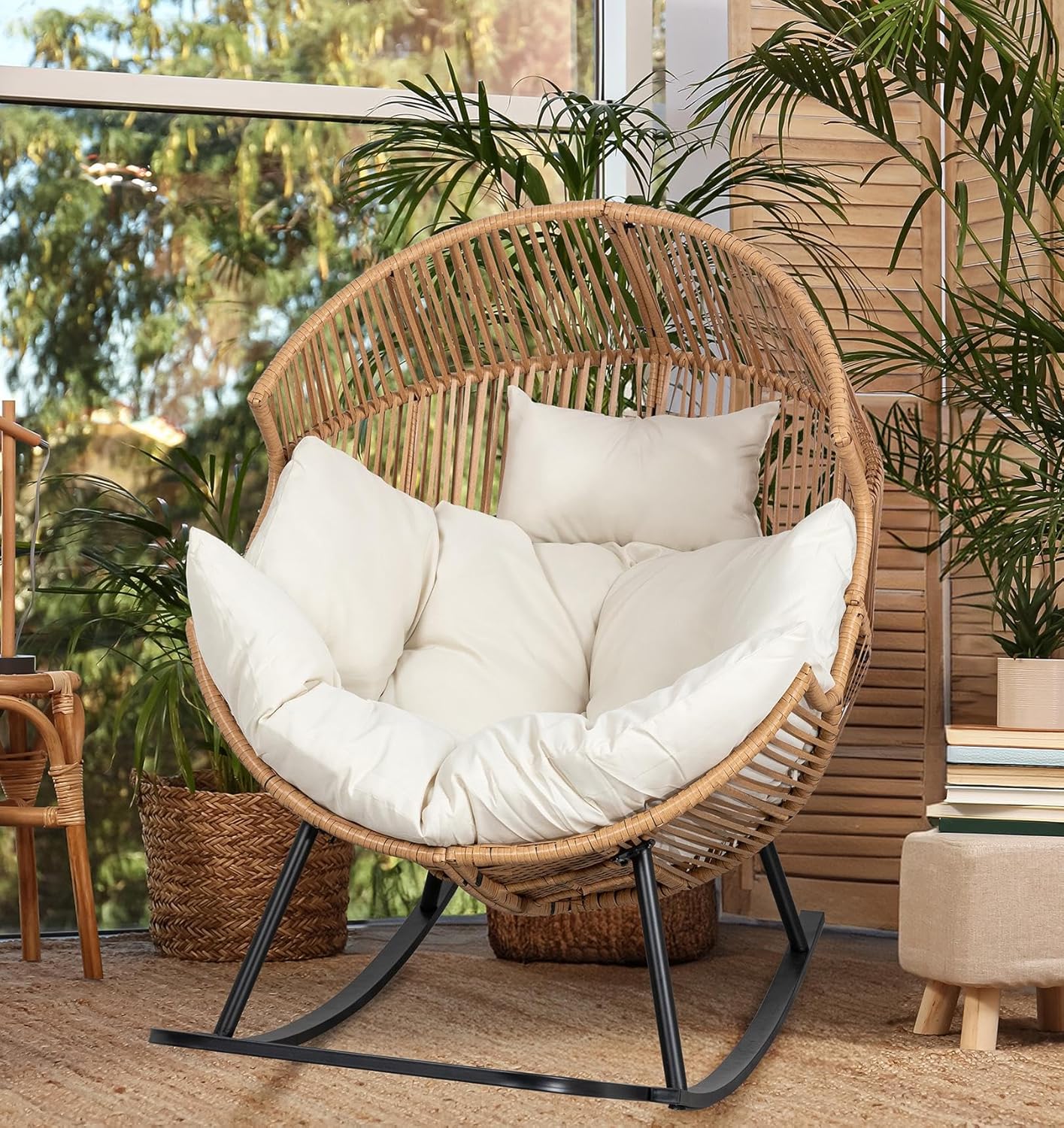 JAMFLY Egg Chair Outdoor Rocking Chair for Indoor and Outdoor Use