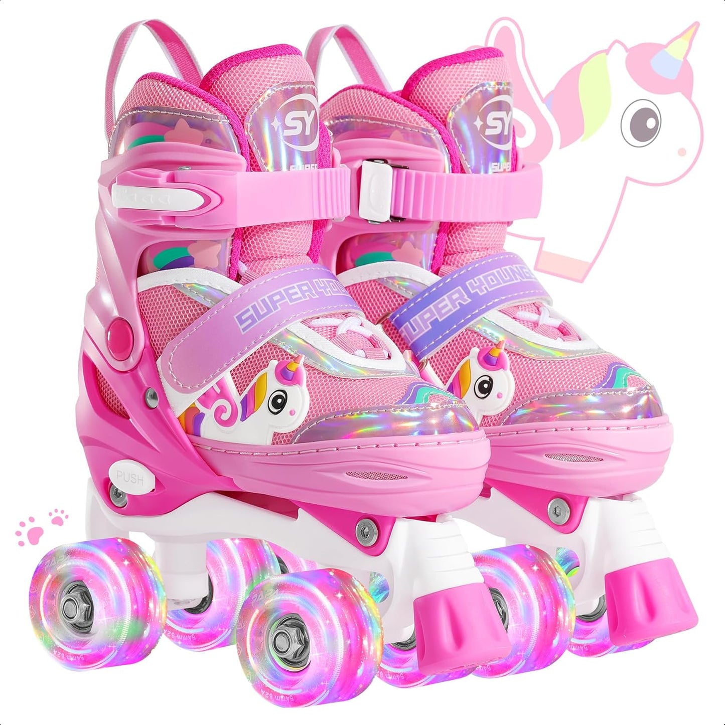 Adjustable Light Up Kids Unicorn Roller Skates for Girls Ages 4-12