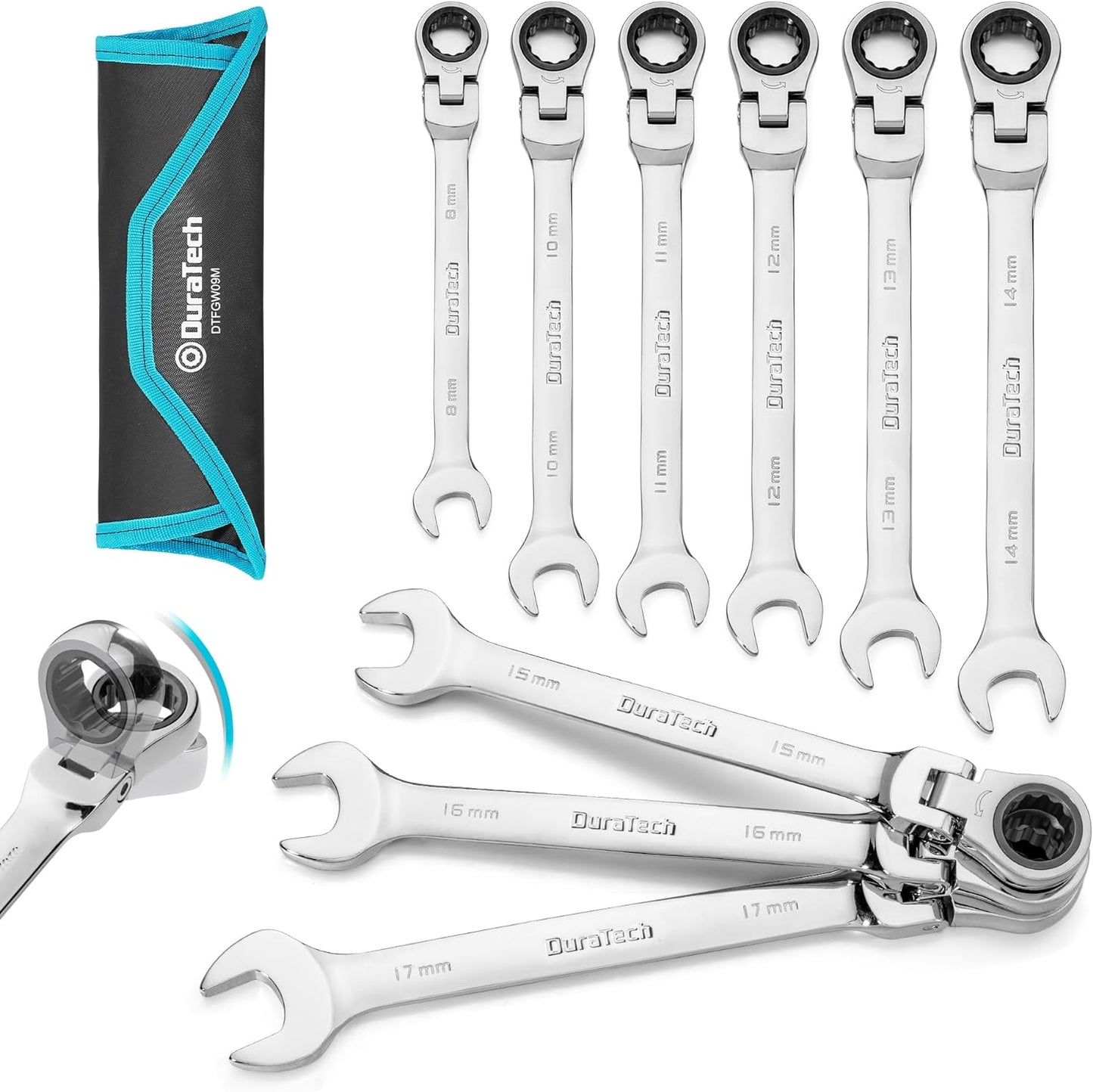 DURATECH 9-Piece Flex-Head Ratcheting Wrench Set for Mechanics