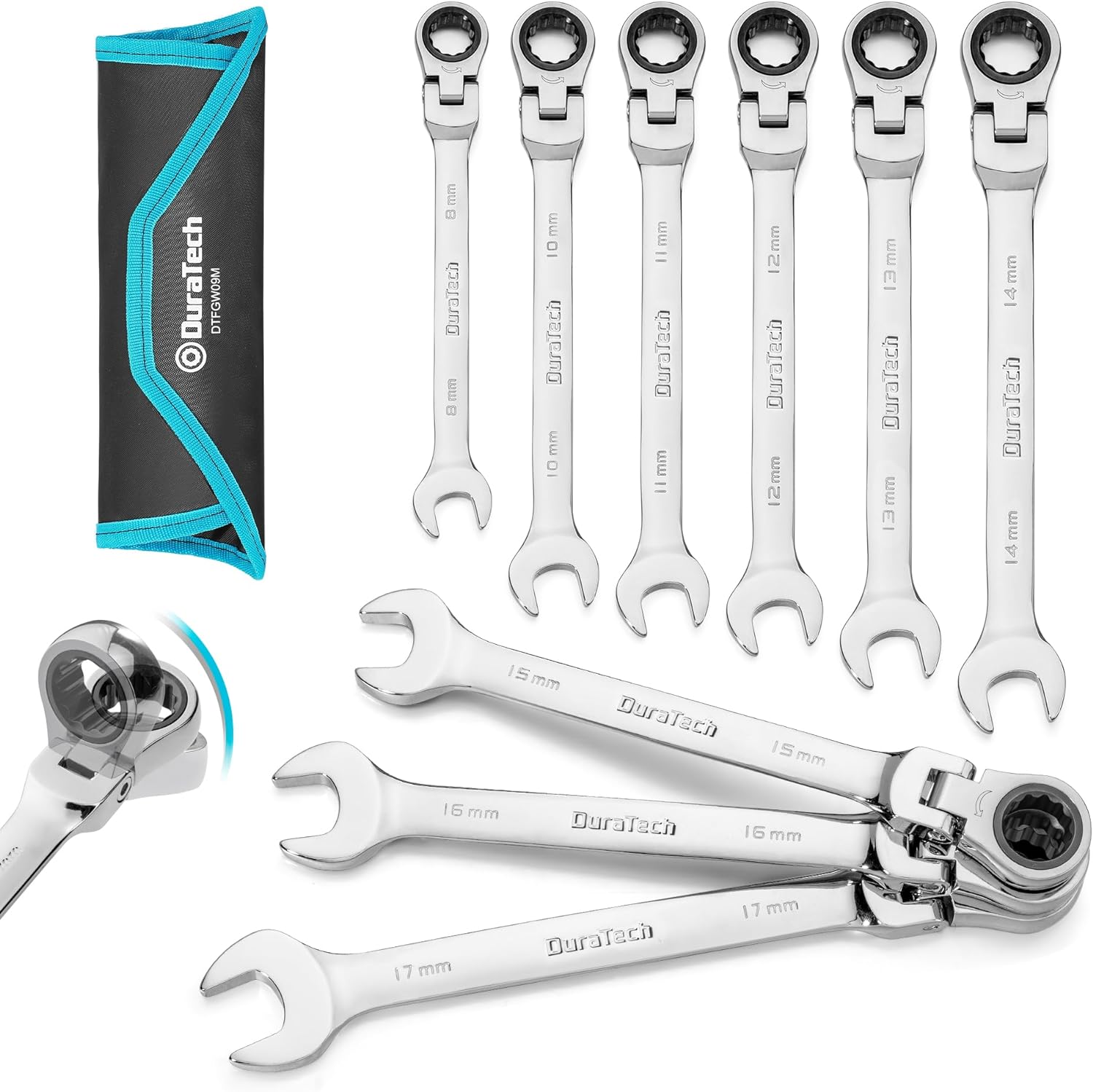 DURATECH 9-Piece Flex-Head Ratcheting Wrench Set for Mechanics