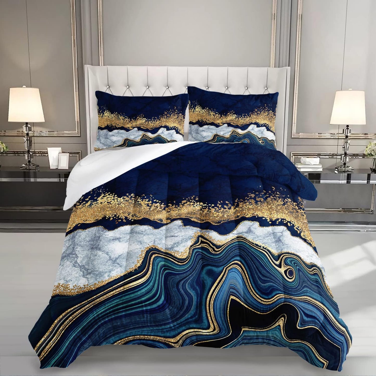 HOSIMA Marble Printed Comforter Set for Stylish Bedroom Decor