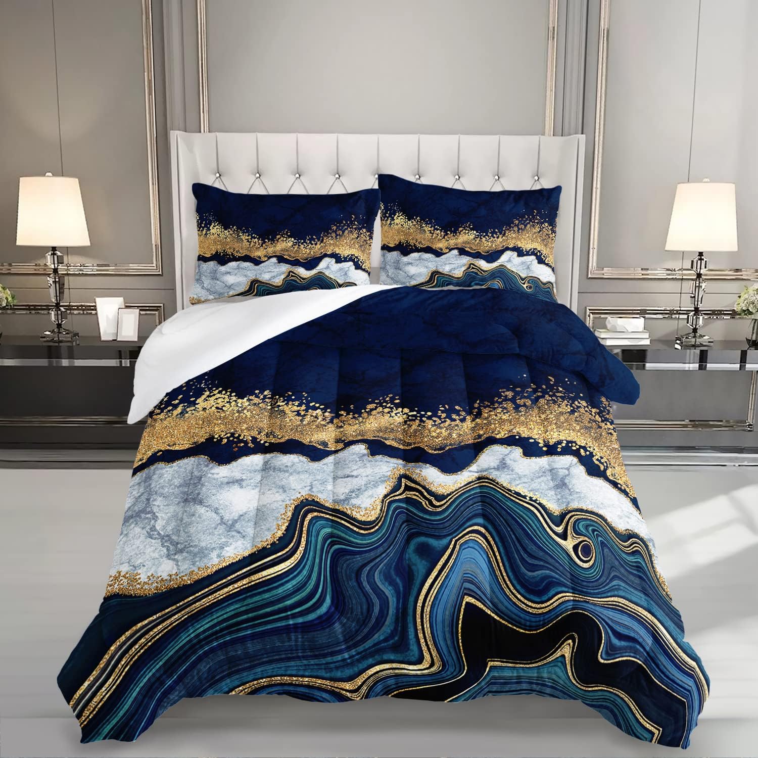 HOSIMA Marble Printed Comforter Set for Stylish Bedroom Decor