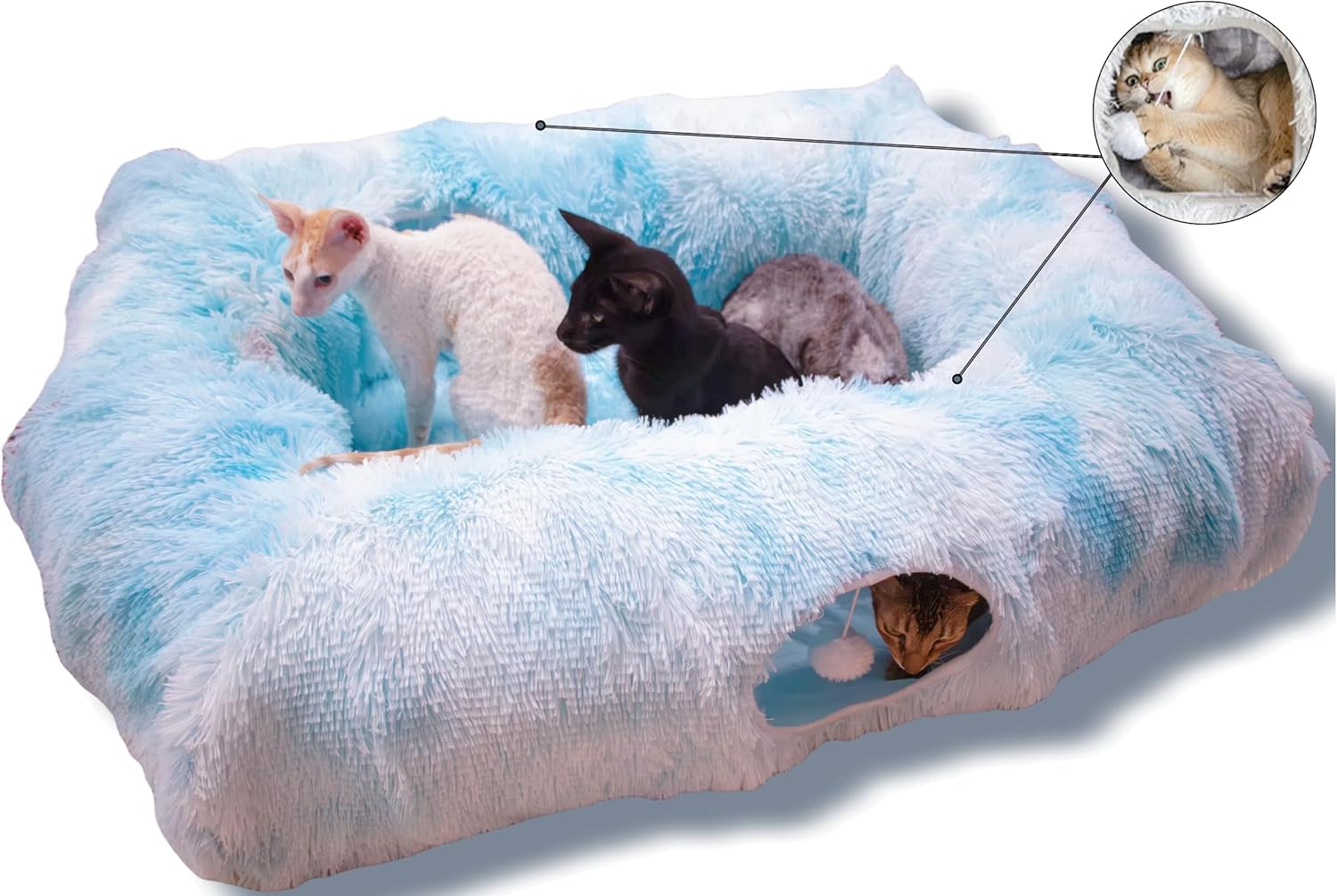 XxingSheep 4 Cave Shuttled XL Cat Tunnel Bed for Indoor Cats