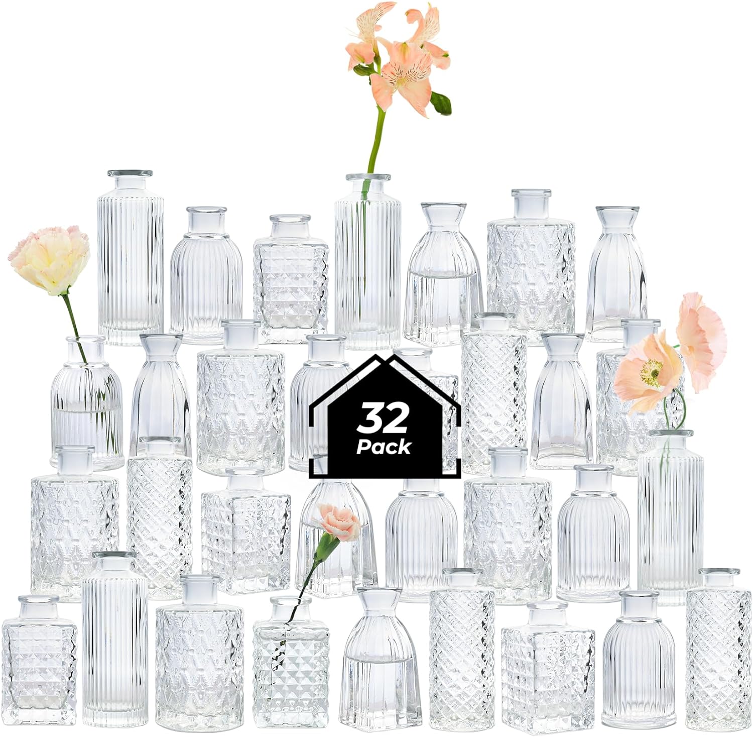ComSaf Glass Bud Vases Set of 32 for Elegant Table Decor