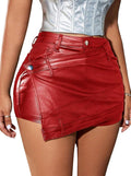 Women Faux Leather High Rise Slit Mini Skort - Bodycon Fit