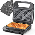 3-in-1 Stainless Steel Grill & Waffle Maker - Removable Plates!