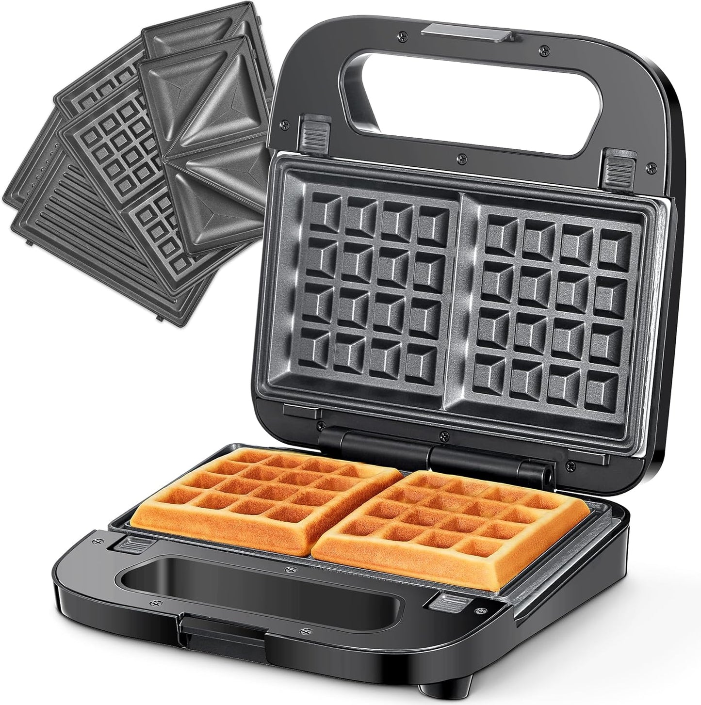 3-in-1 Stainless Steel Grill & Waffle Maker - Removable Plates!