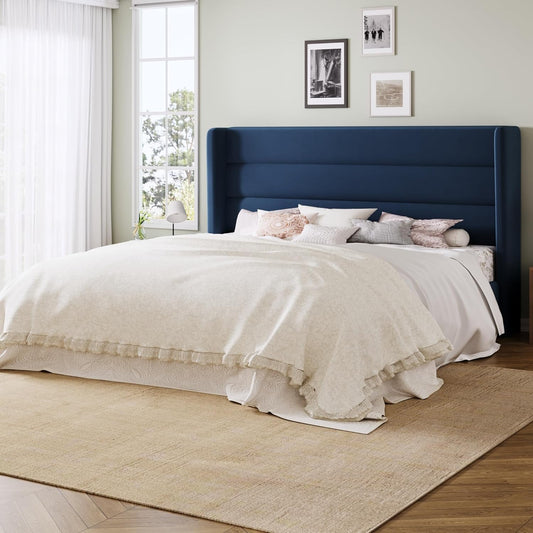 Allewie Queen Size Platform Bed Frame with Velvet Headboard