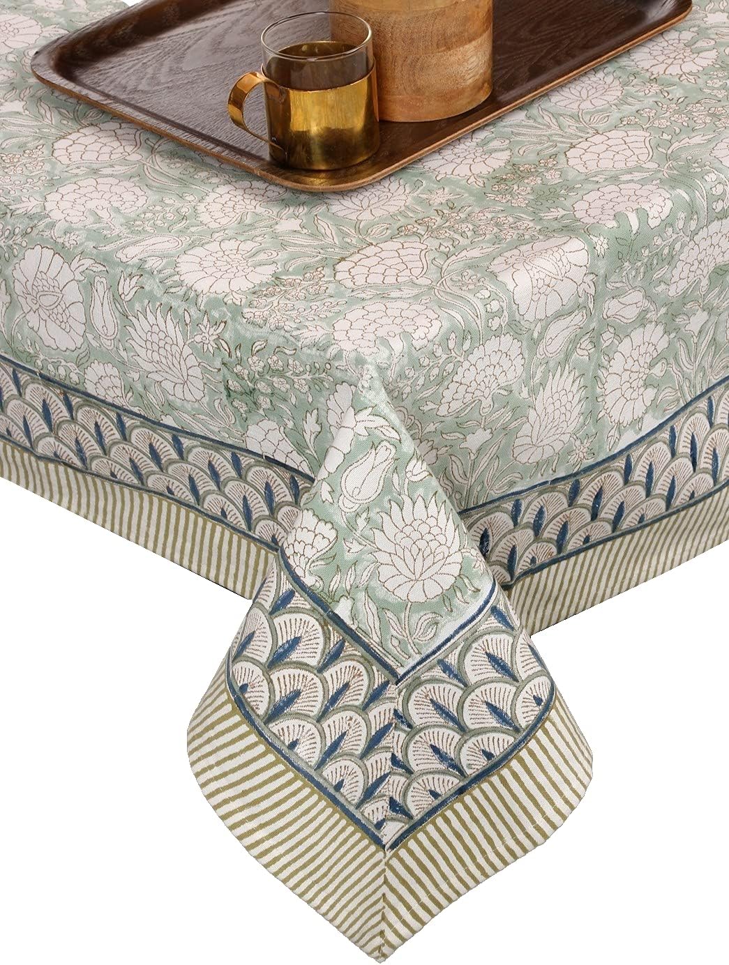 Jade Green 100% Cotton Boho Tablecloth for Dining & Events