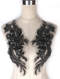 Hand-Made Beaded Rhinestons DIY Clothing Appliques Patch - Floral Pair