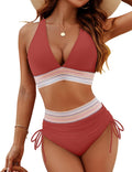 Women High Waisted Bikini Set Tummy Control Two Piece - Color Block