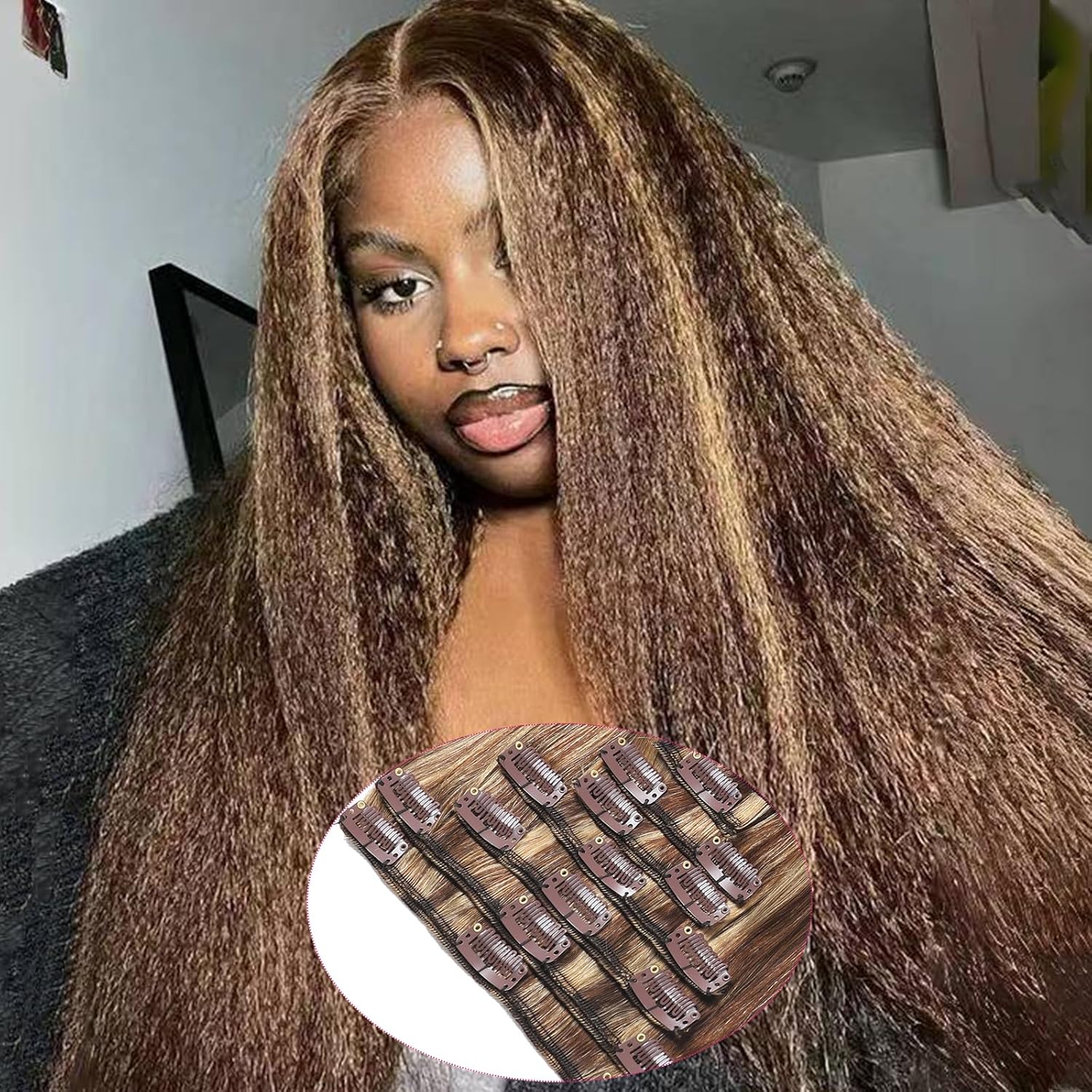 Kinky Straight Human Hair Clip Ins 22in for Stunning Volume