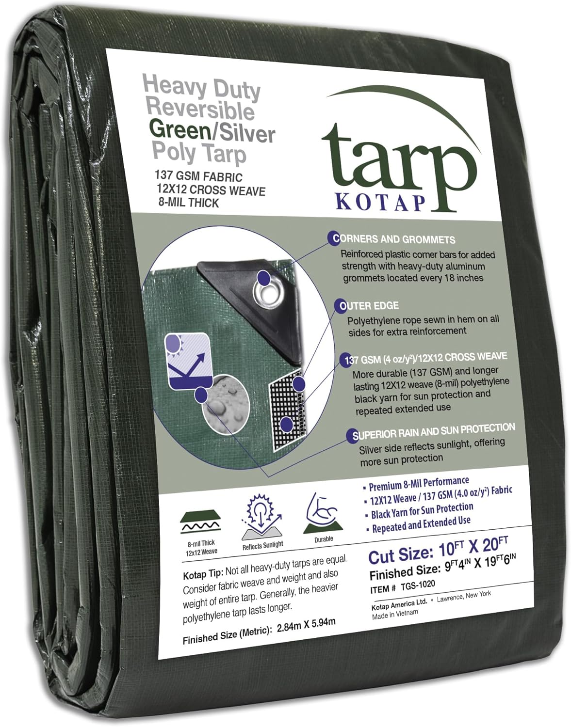 Kotap 10 x 20 Ft Heavy-Duty Tarp for Ultimate Protection Needs