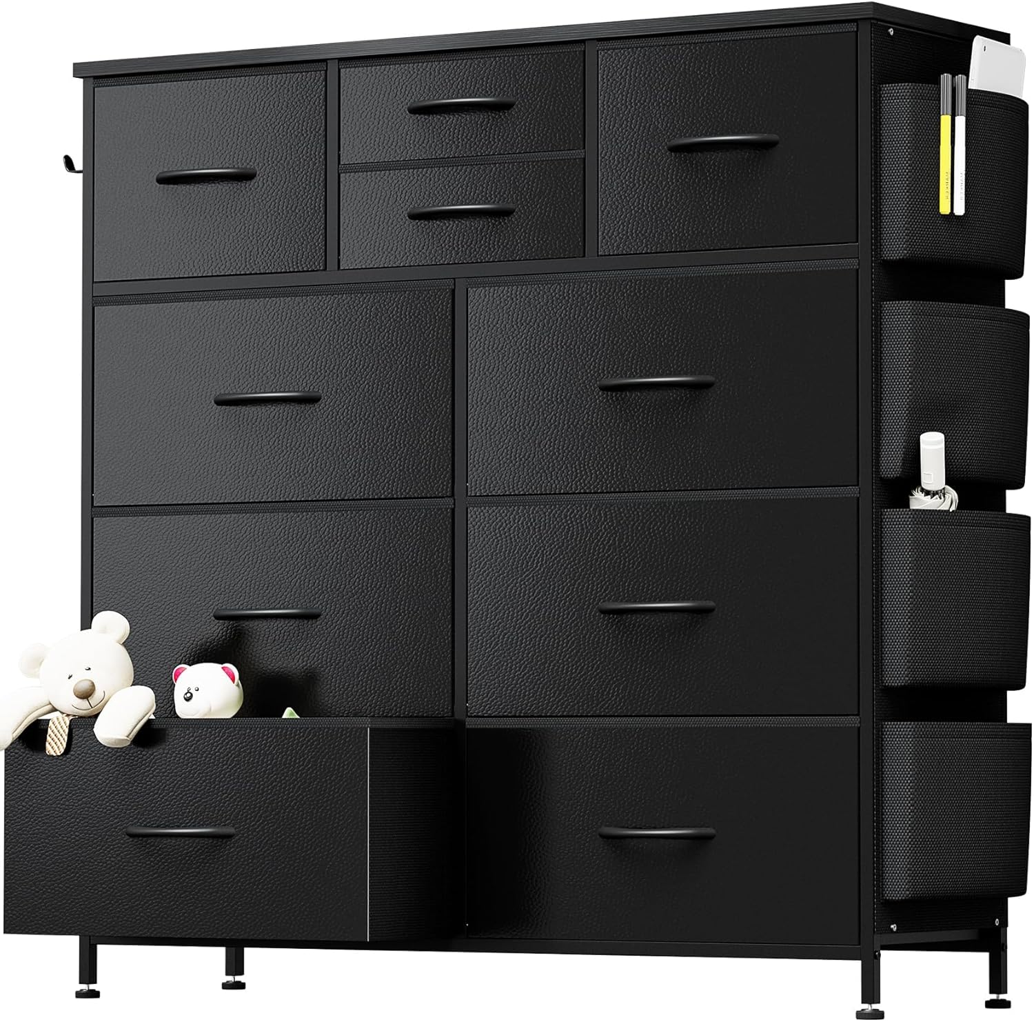 10 Drawer Dresser with Hooks and Side Pockets for Storage