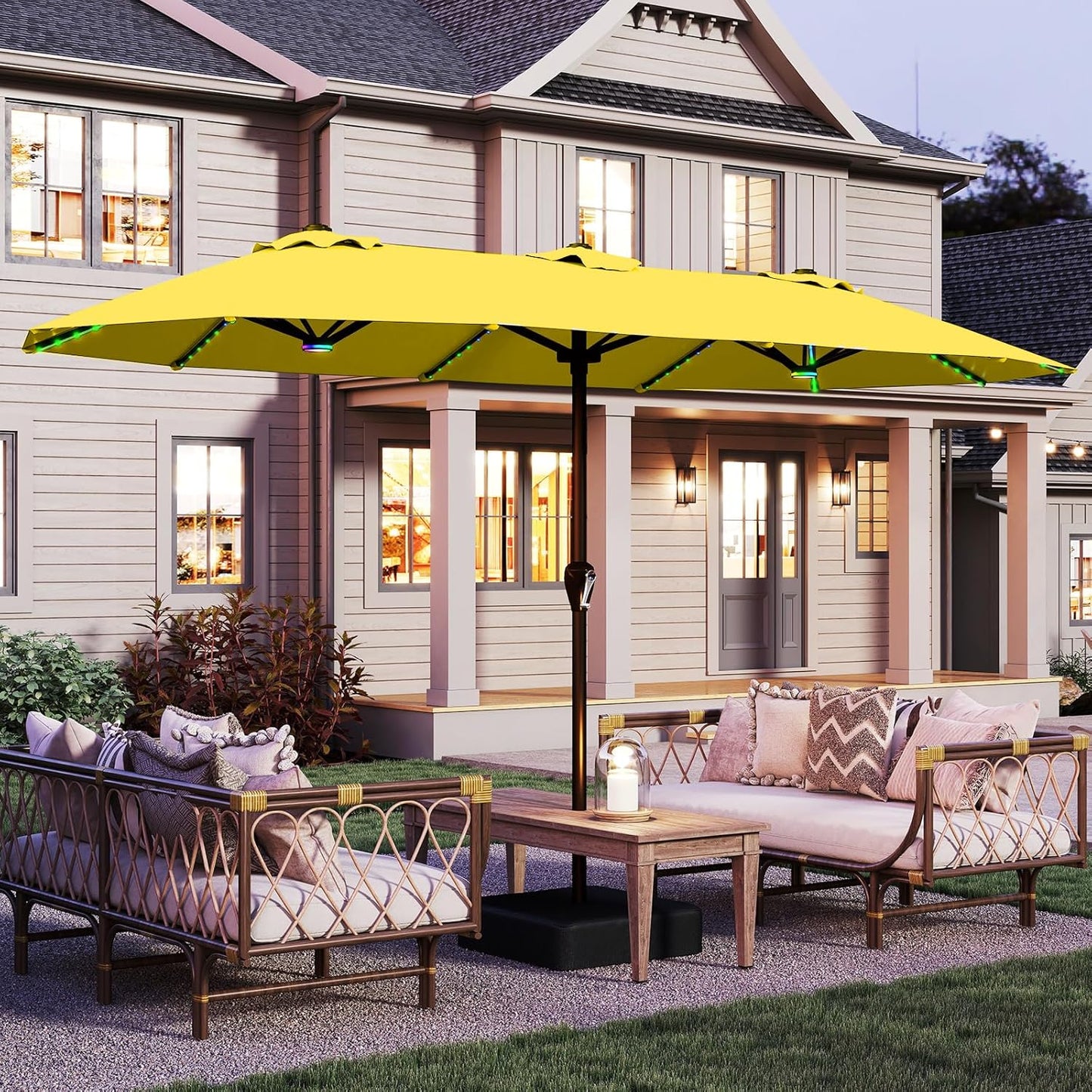 15FT Patio Umbrella with Solar Lights for Outdoor Spaces