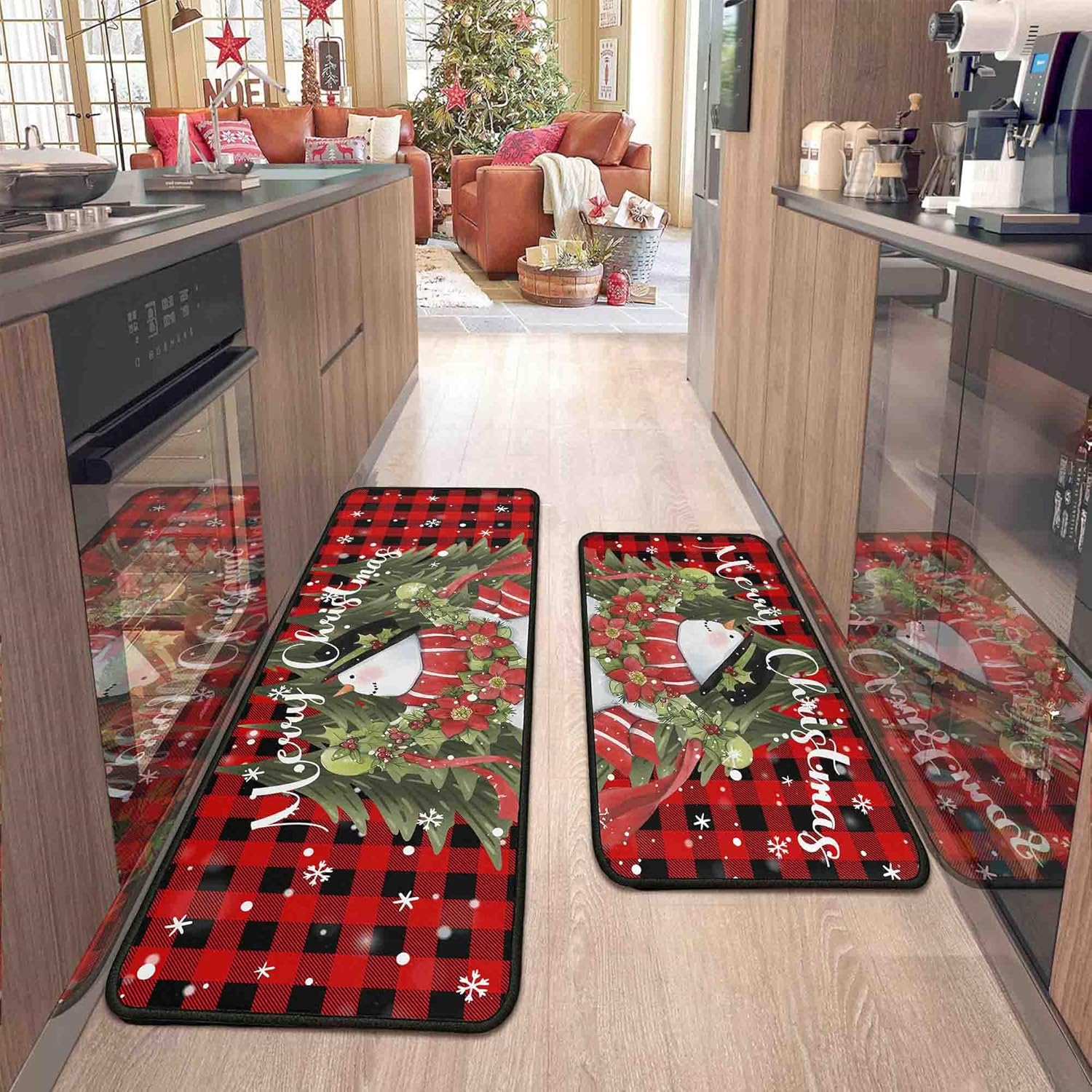 2 Pcs Christmas Kitchen Rugs Non-Slip Backing Mat Set