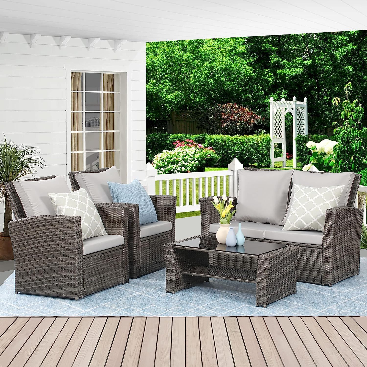 Wicker Outdoor Patio Conversation Furniture Set for Relaxation