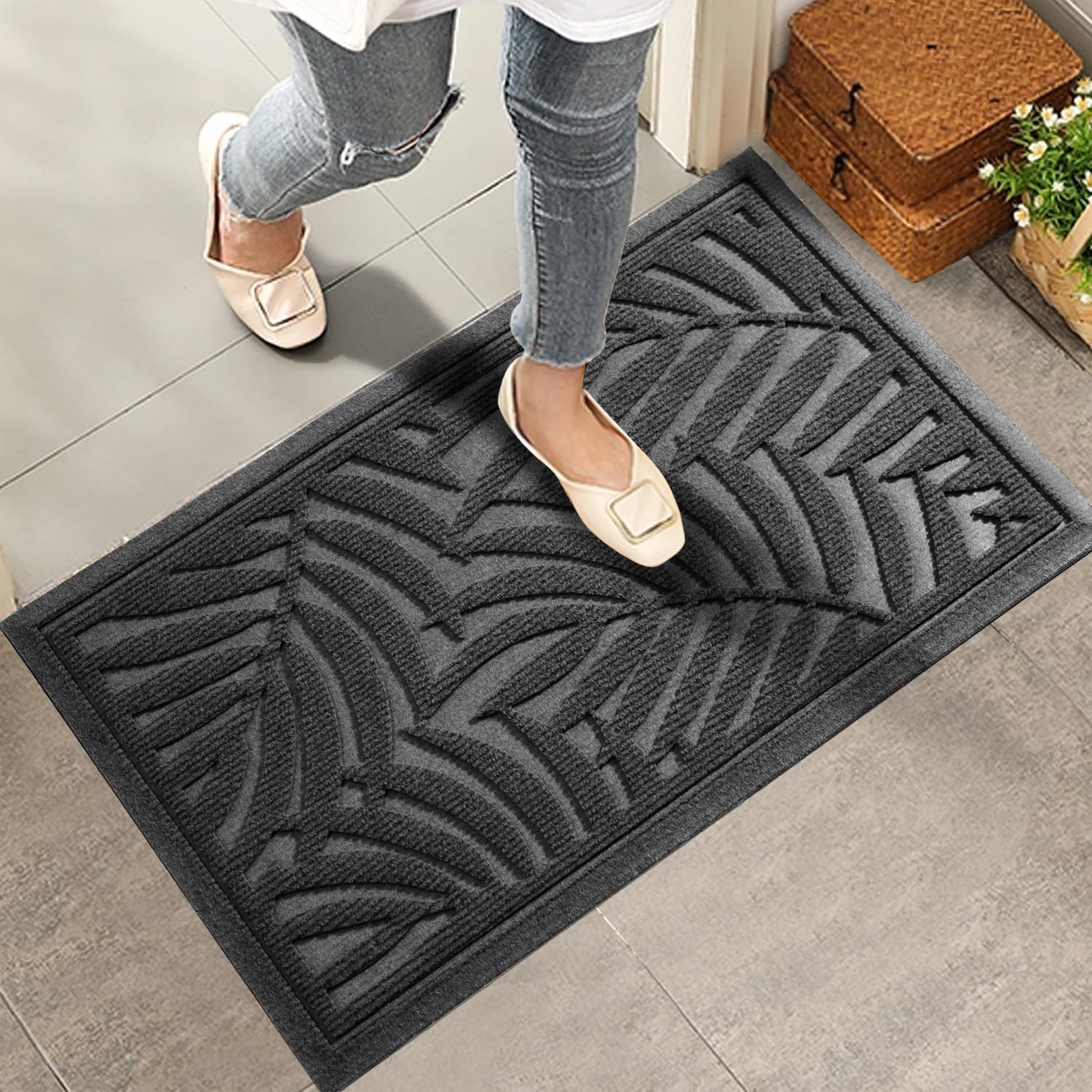 Absorbent Resist Dirt Welcome Door Mat for Indoor Outdoor Use