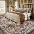 Brown Washable 5x7 Area Rug for Living Room - Soft Vintage Comfort